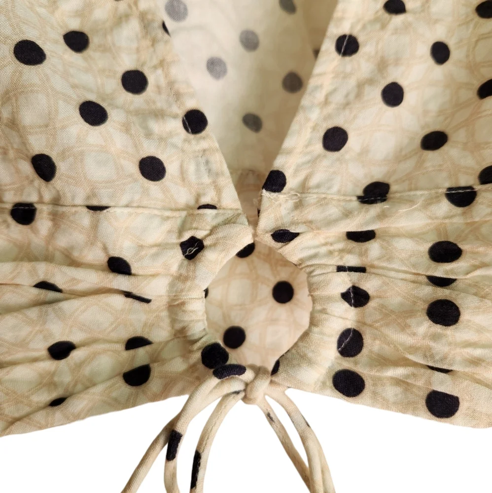 Peony Swimwear Resortwear Tie Front Crop Puff Sleeve Polka Dot Top - Picture 9 of 16